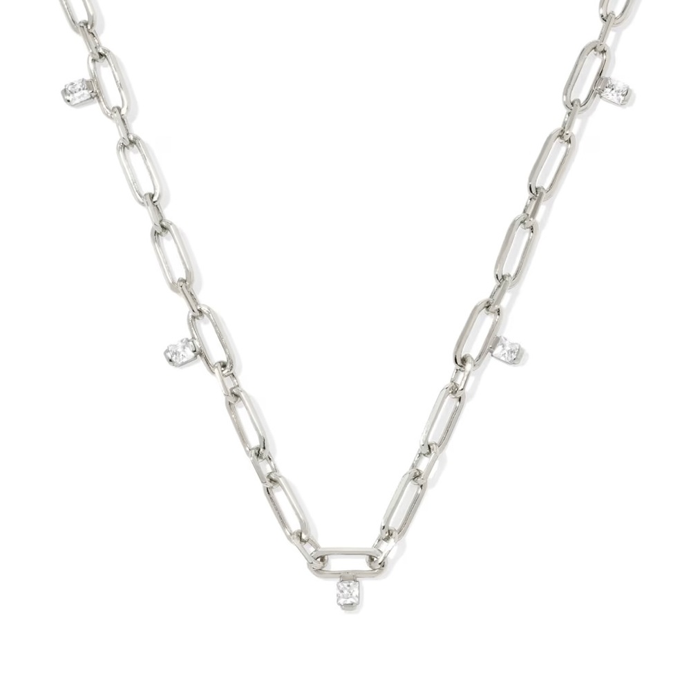 Cecelia Silver Crystal Chain Necklace in White CZ